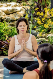 Client Meditating in the Courtyard